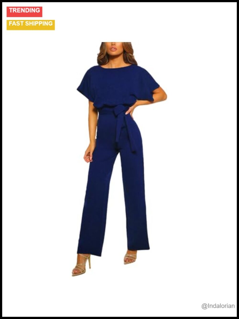 Wide Leg Jumpsuit Belted Romper Short Sleeve Long Pant Casual Summer